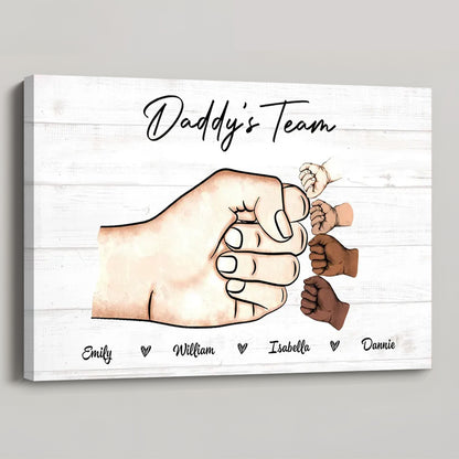 Daddy Or Mother & Kids, Together We're A Team - Personalized Horizontal Canvas / Poster