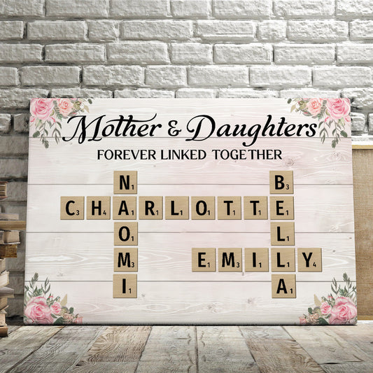 Mother & Daughters Sons Forever Linked Together Crossword Puzzle Art Personalized Poster Tu20