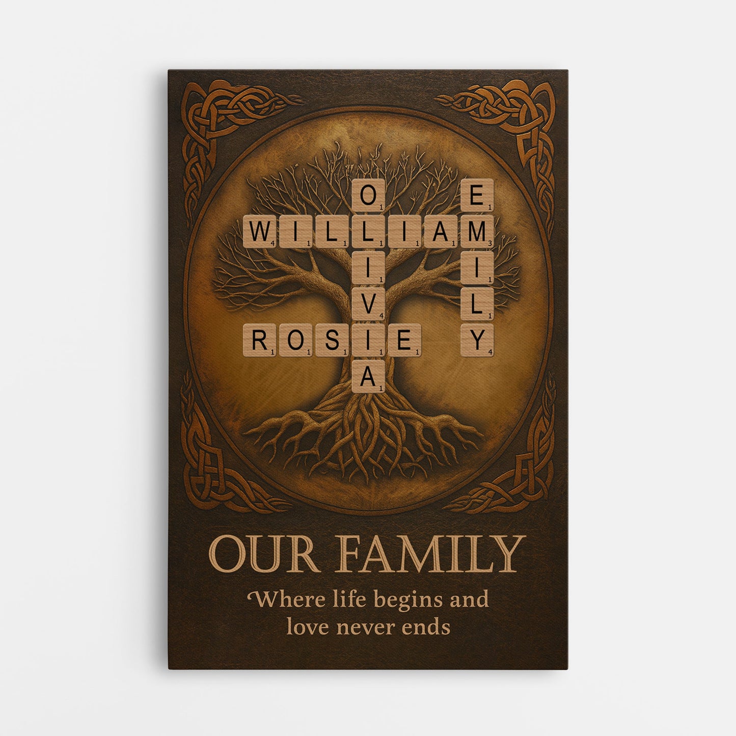 Personalised Family Tree Crossword Canvas / Poster - Custom With Family Names