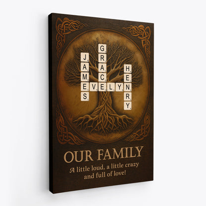 Personalised Family Tree Crossword Canvas / Poster - Custom With Family Names