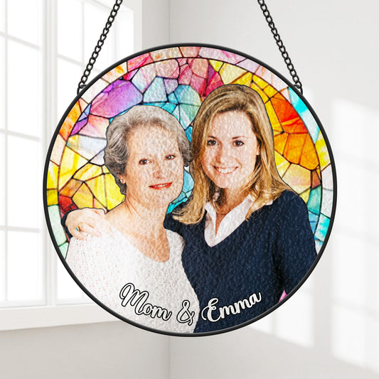 Personalized Family Photo Stained Glass Suncatcher - Custom Gifts For Mom