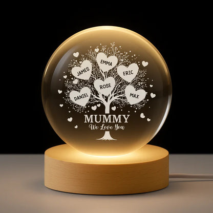 Personalised Family Tree Crystal Ball Lamp - Custom Gift for Mum & Dad