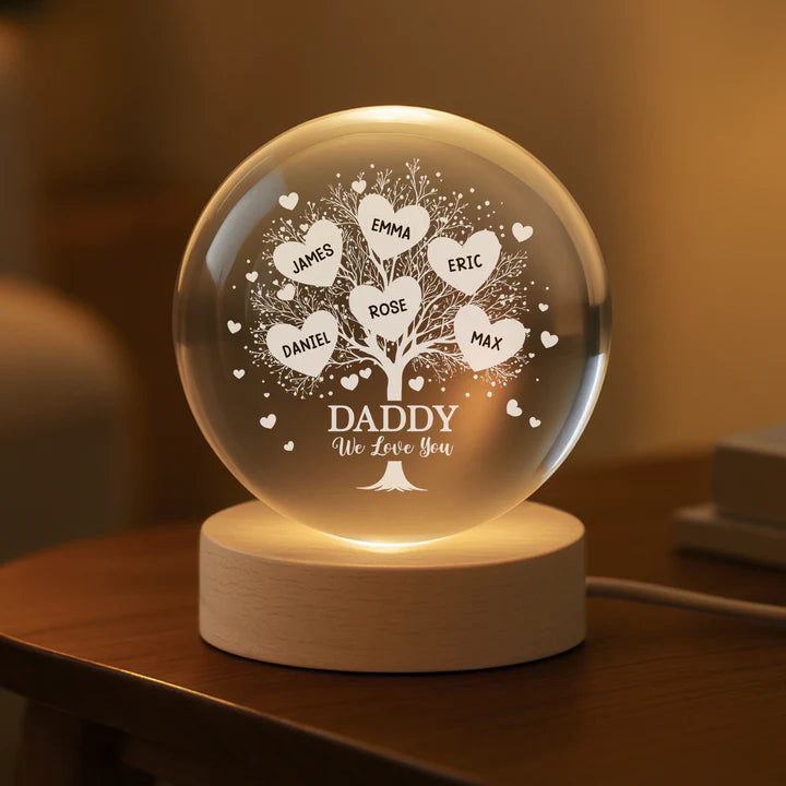 Personalised Family Tree Crystal Ball Lamp - Custom Gift for Mum & Dad