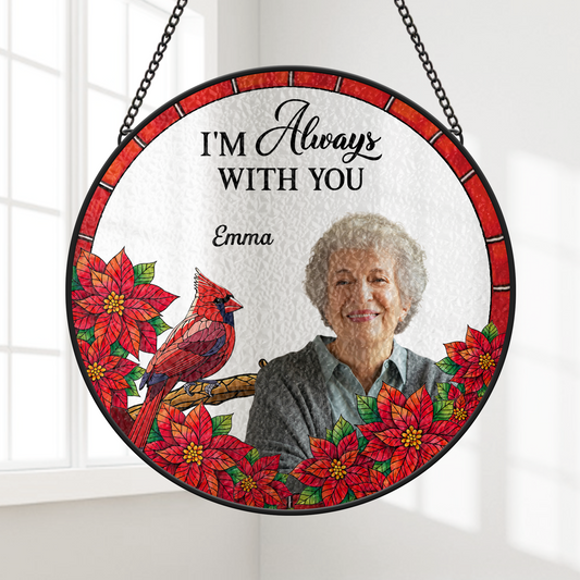 Stained Glass Cardinal Suncatcher - Personalized Photo Memorial Gift for Loss of Mom or Dad
