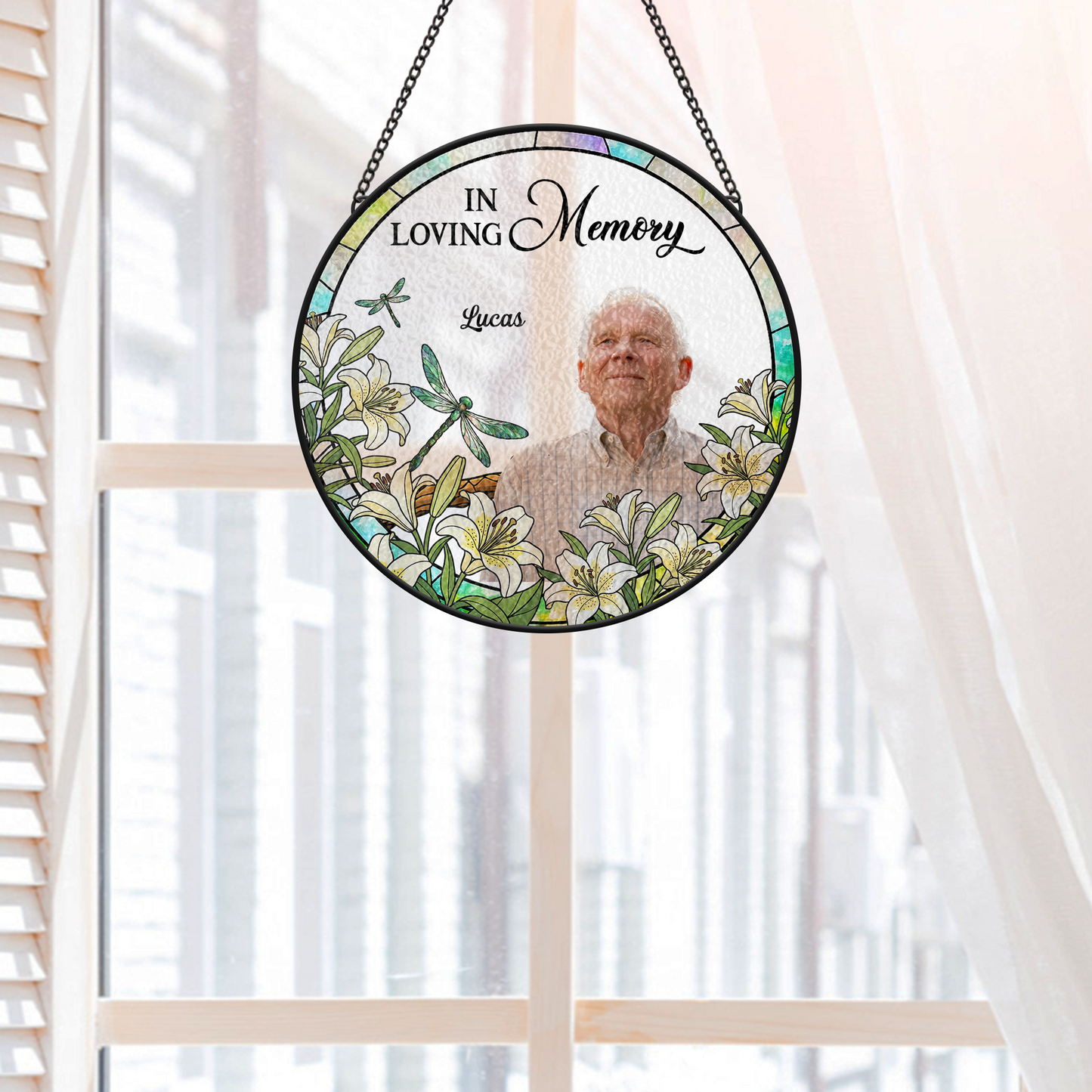 Stained Glass Cardinal Suncatcher - Personalized Photo Memorial Gift for Loss of Mom or Dad