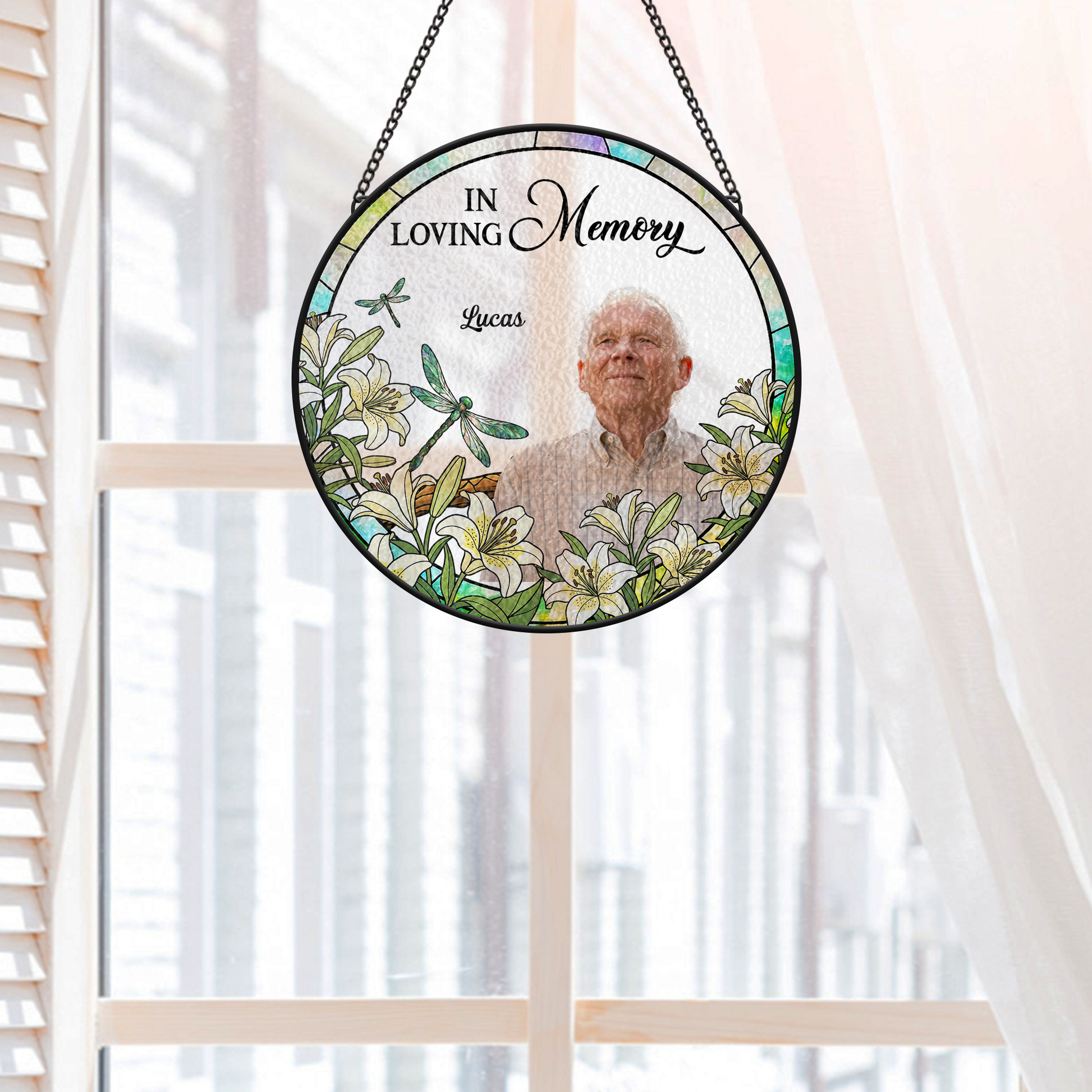 Stained Glass Cardinal Suncatcher - Personalized Photo Memorial Gift for Loss of Mom or Dad