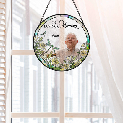 Stained Glass Cardinal Suncatcher - Personalized Photo Memorial Gift for Loss of Mom or Dad