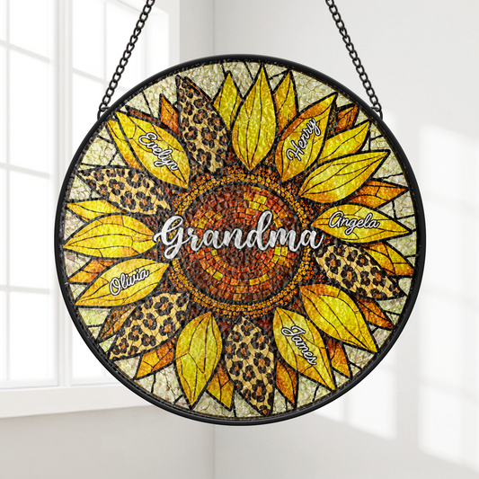 Personalized Sunflower Stained Glass Suncatcher - Custom Gifts for Mom & Grandma