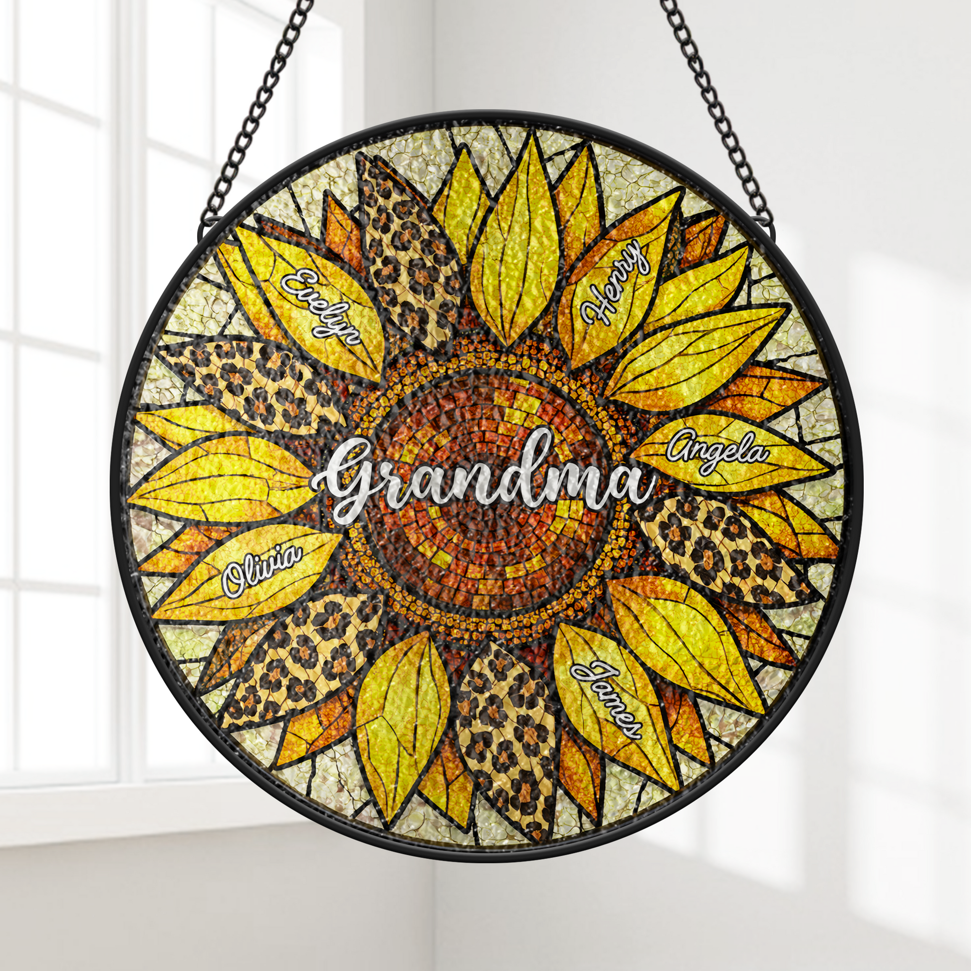 Personalized Sunflower Stained Glass Suncatcher - Custom Gifts for Mom & Grandma