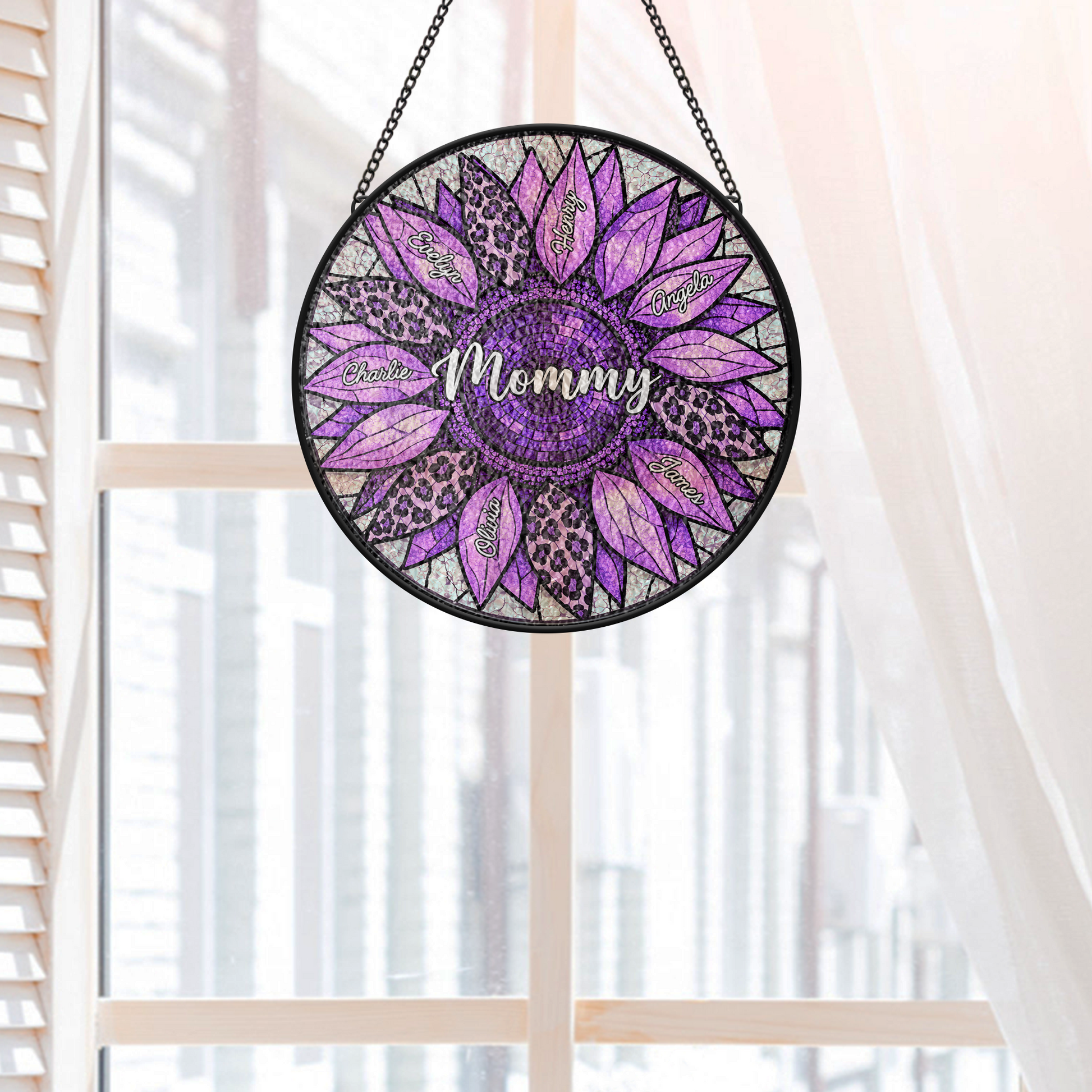 Personalized Sunflower Stained Glass Suncatcher - Custom Gifts for Mom & Grandma