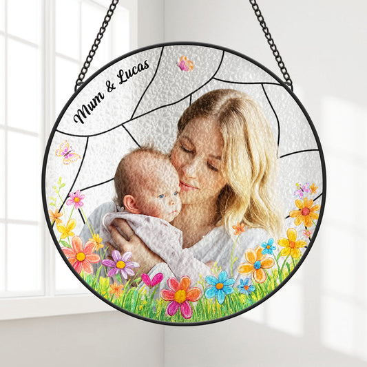 Personalised Photo Stained Glass Suncatcher - Custom Gift For Mum/Granny