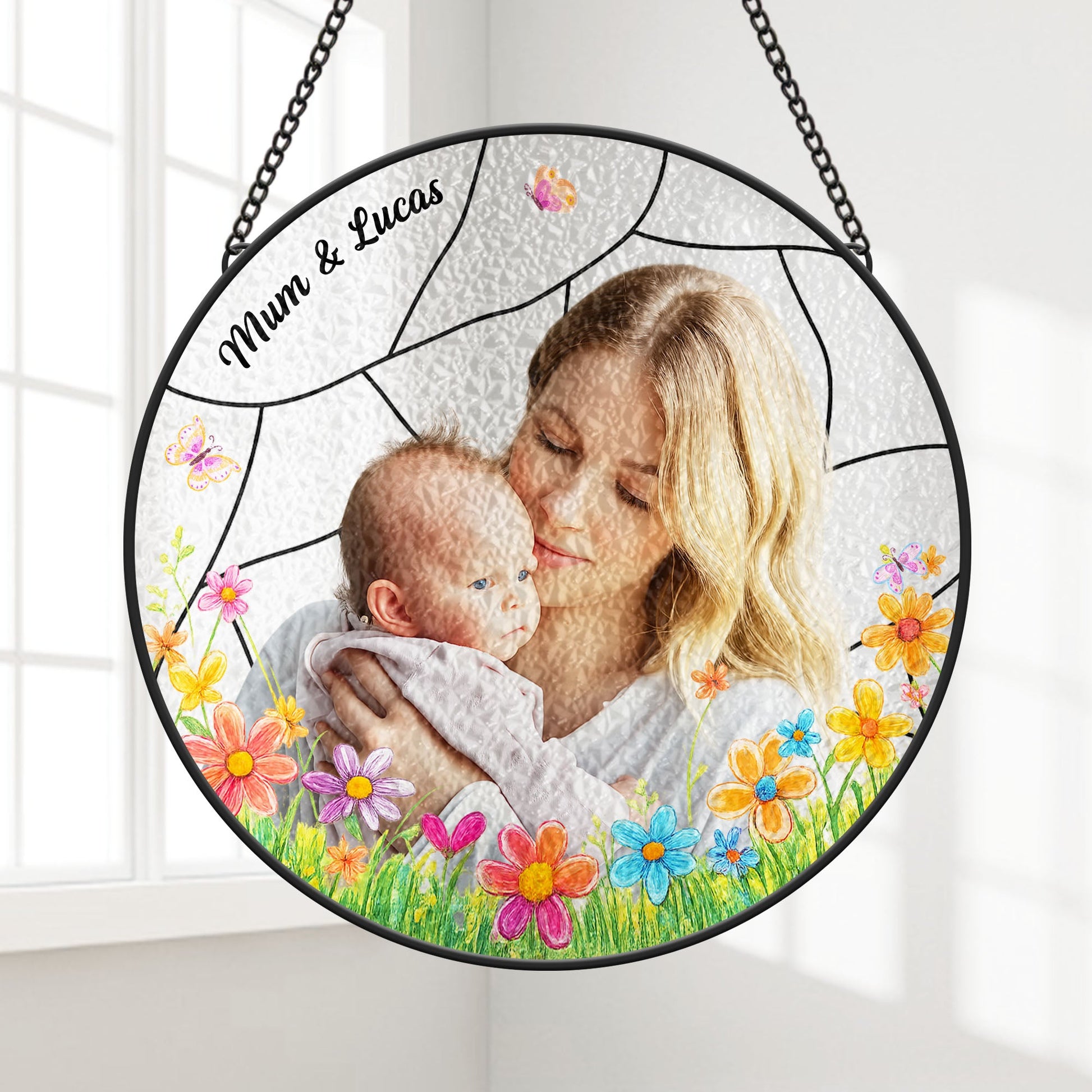 Personalised Photo Stained Glass Suncatcher - Custom Gift For Mum/Granny