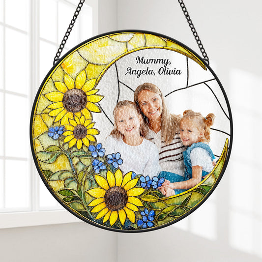 Personalised Stained Glass Sunflower Suncatcher - Custom Photo For Mum/Granny