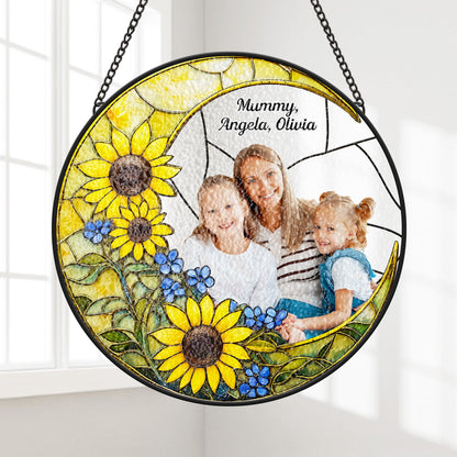 Personalised Stained Glass Sunflower Suncatcher - Custom Photo For Mum/Granny