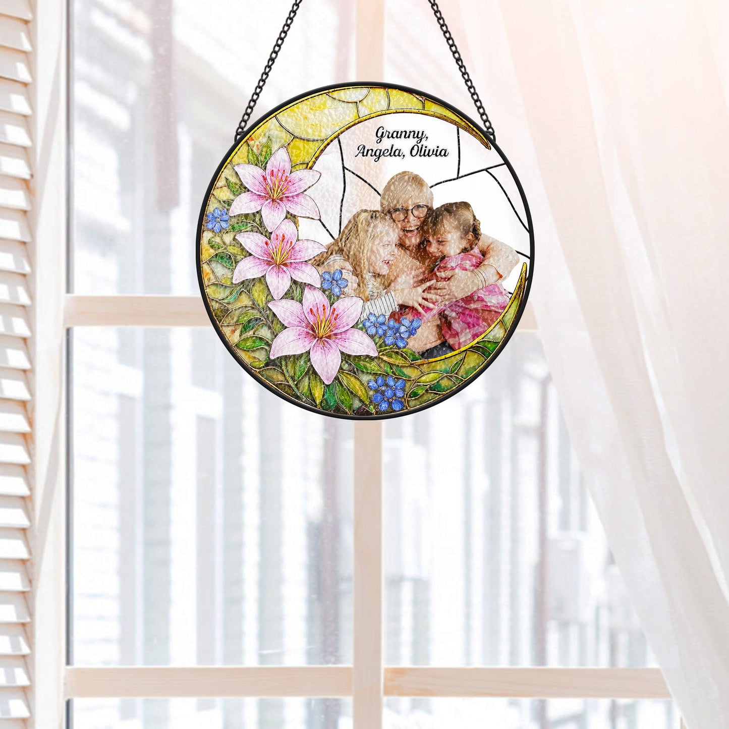 Personalised Stained Glass Sunflower Suncatcher - Custom Photo For Mum/Granny