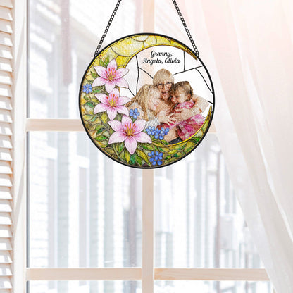 Personalised Stained Glass Sunflower Suncatcher - Custom Photo For Mum/Granny