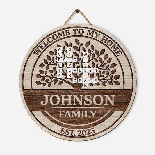 Welcome To Our Home - Personalised Family Crossword Wooden sign