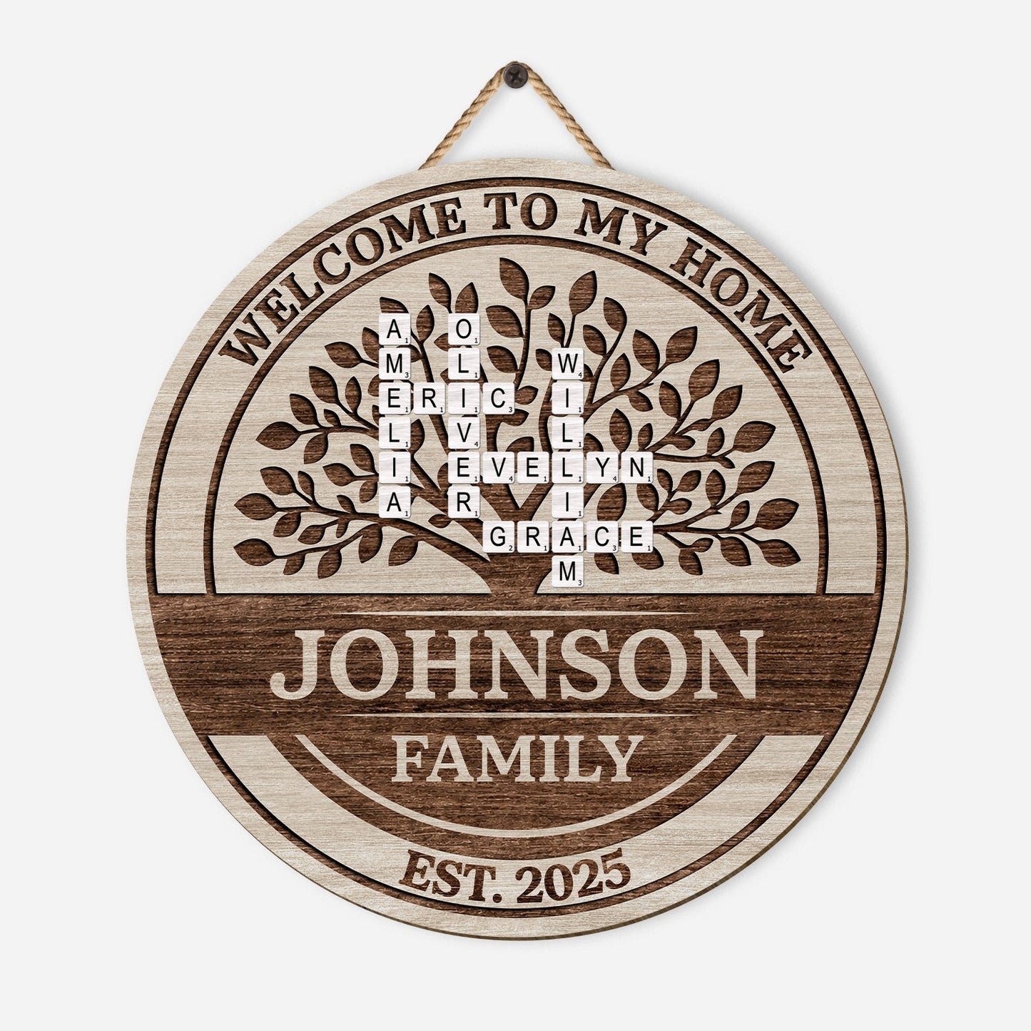 Welcome To Our Home - Personalised Family Crossword Wooden sign