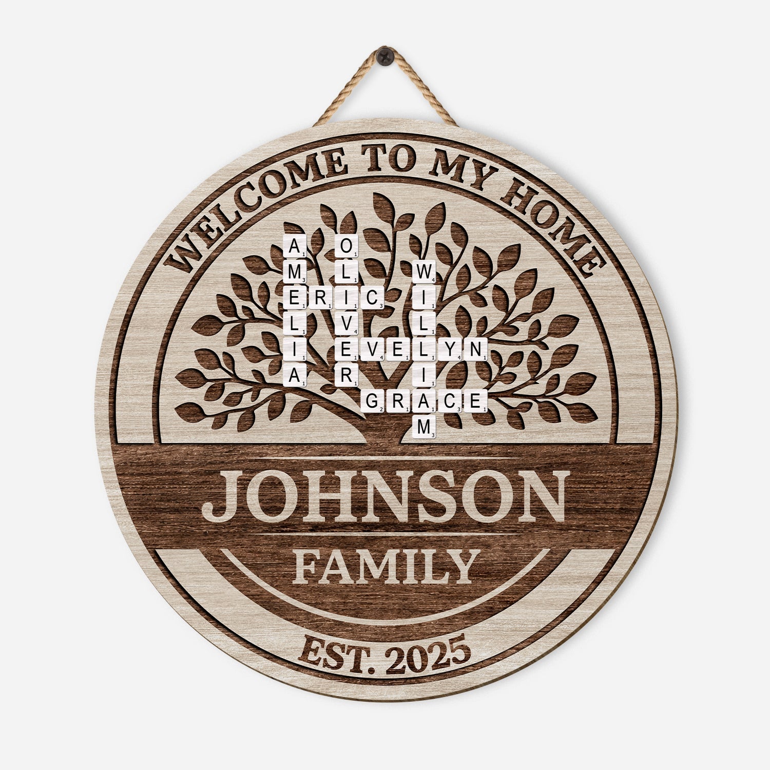 Welcome To Our Home - Personalised Family Crossword Wooden sign