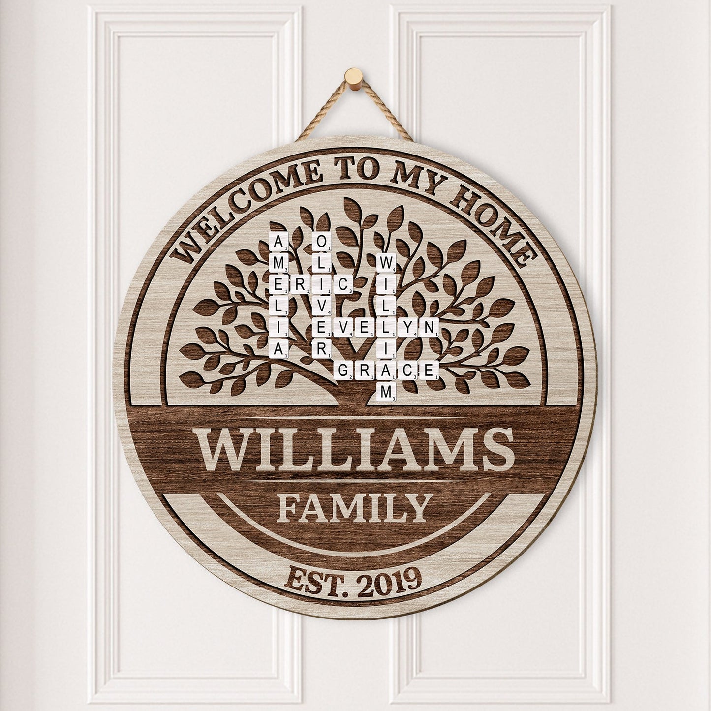 Welcome To Our Home - Personalised Family Crossword Wooden sign