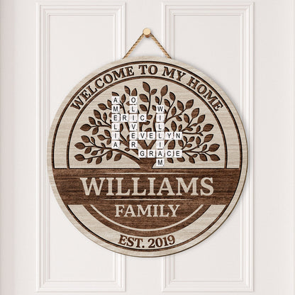 Welcome To Our Home - Personalised Family Crossword Wooden sign