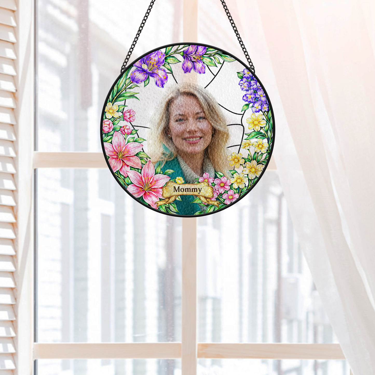 Personalized Photo Stained Glass Suncatcher - Custom Gift for Grandma & Mom