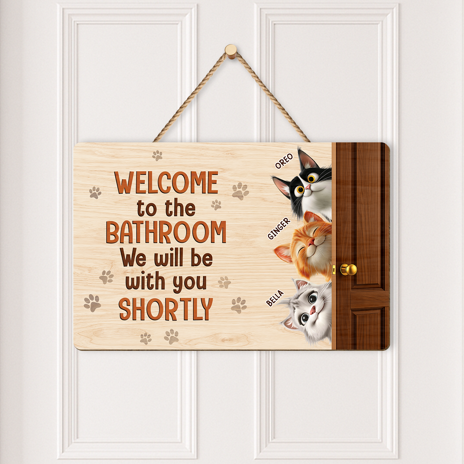 Personalized Welcome To The Bathroom Cat Wooden Sign - Custom Gifts for Cat Lovers