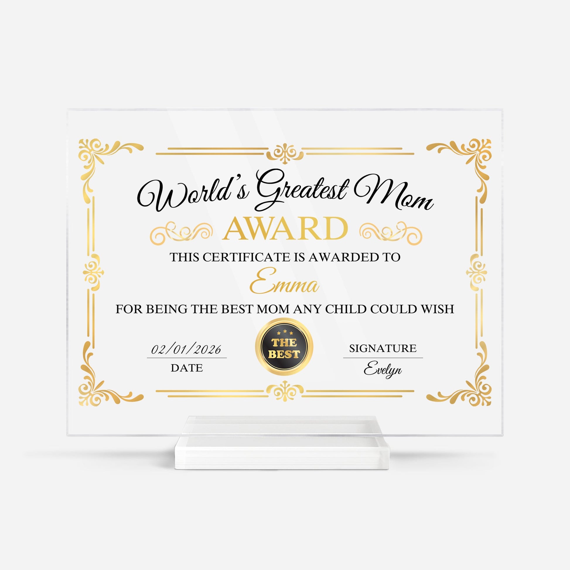 Personalized Award Plaque - Custom Gift for Mom & Grandma