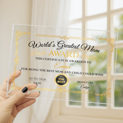 Personalized Award Plaque - Custom Gift for Mom & Grandma