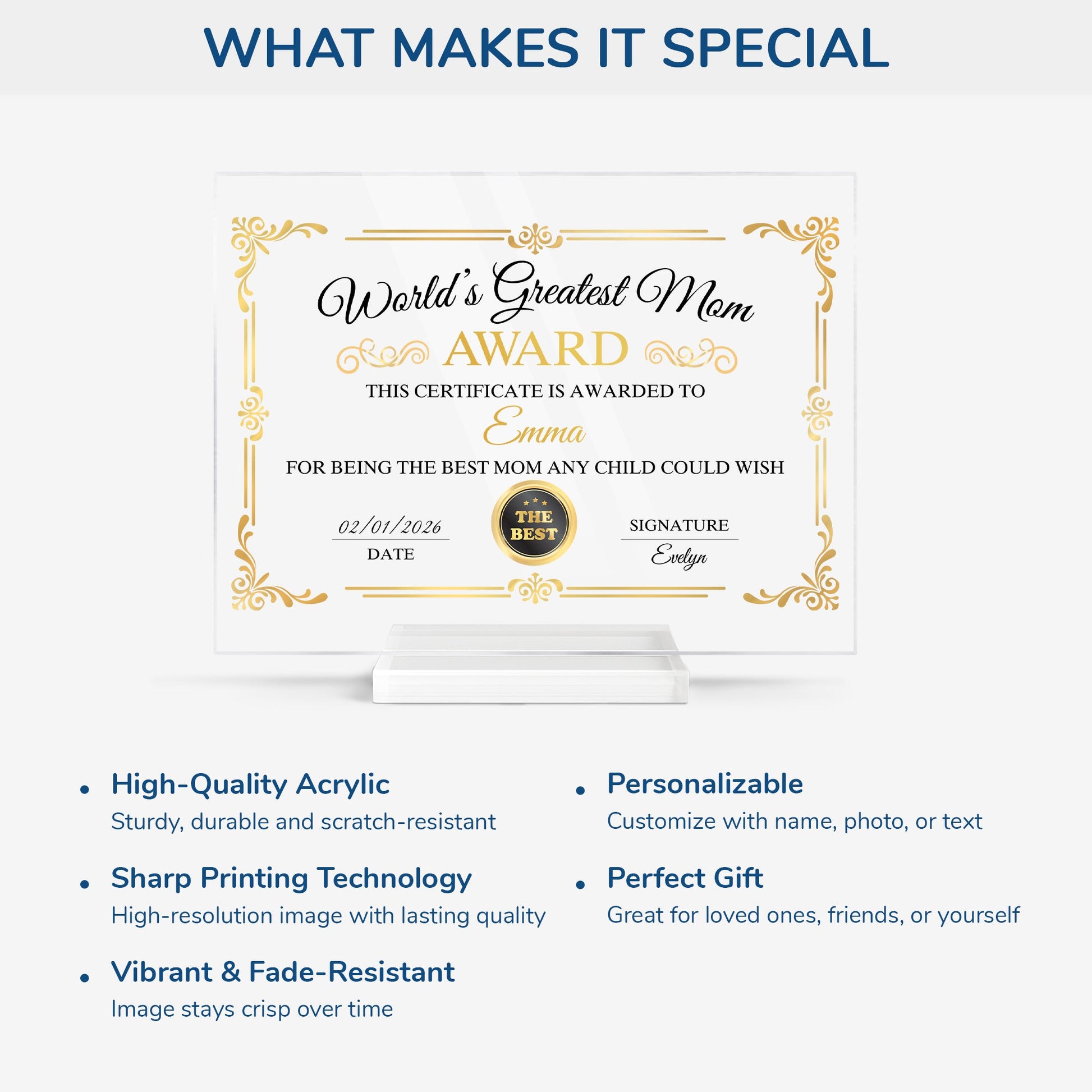 Personalized Award Plaque - Custom Gift for Mom & Grandma