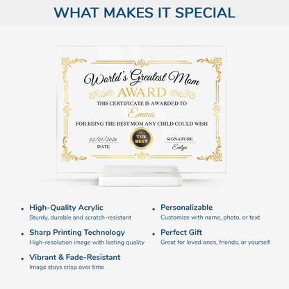 Personalized Award Plaque - Custom Gift for Mom & Grandma