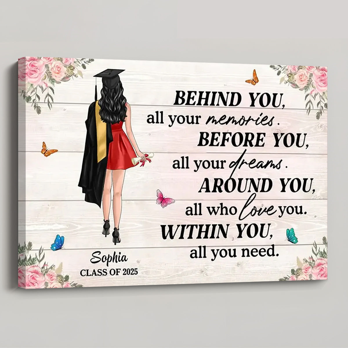 Personalized Graduation Canvas: 'Behind You, All Your Memories, All Your Dreams'