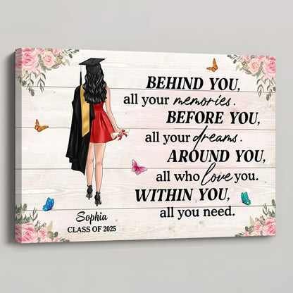 Personalized Graduation Canvas: 'Behind You, All Your Memories, All Your Dreams'