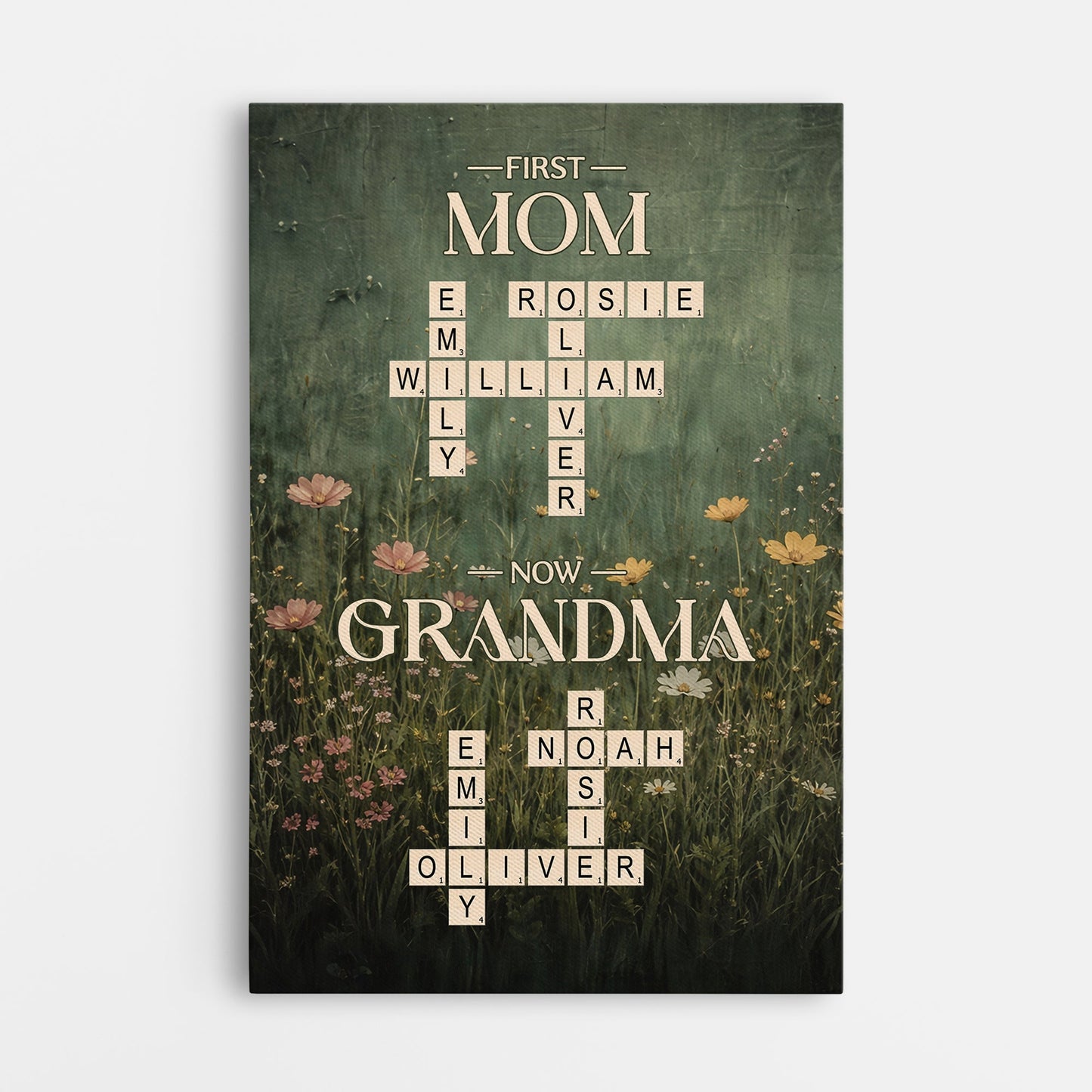 Personalized First Daddy Now Grandpa / First Mom Now Grandma Crossword Canvas - Custom Name Poster / Canvas - Heartfelt Grandparent Gifts