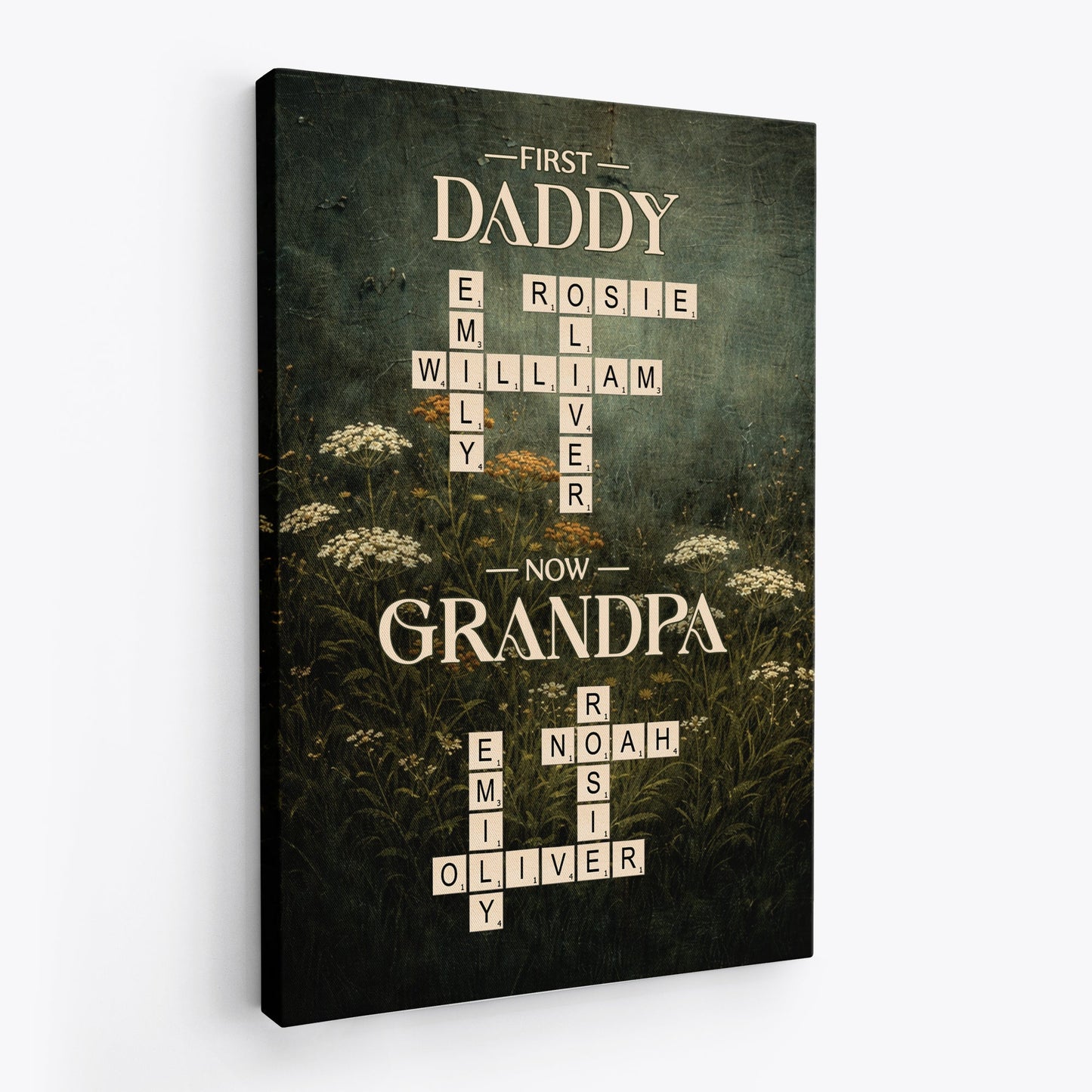 Personalized First Daddy Now Grandpa / First Mom Now Grandma Crossword Canvas - Custom Name Poster / Canvas - Heartfelt Grandparent Gifts