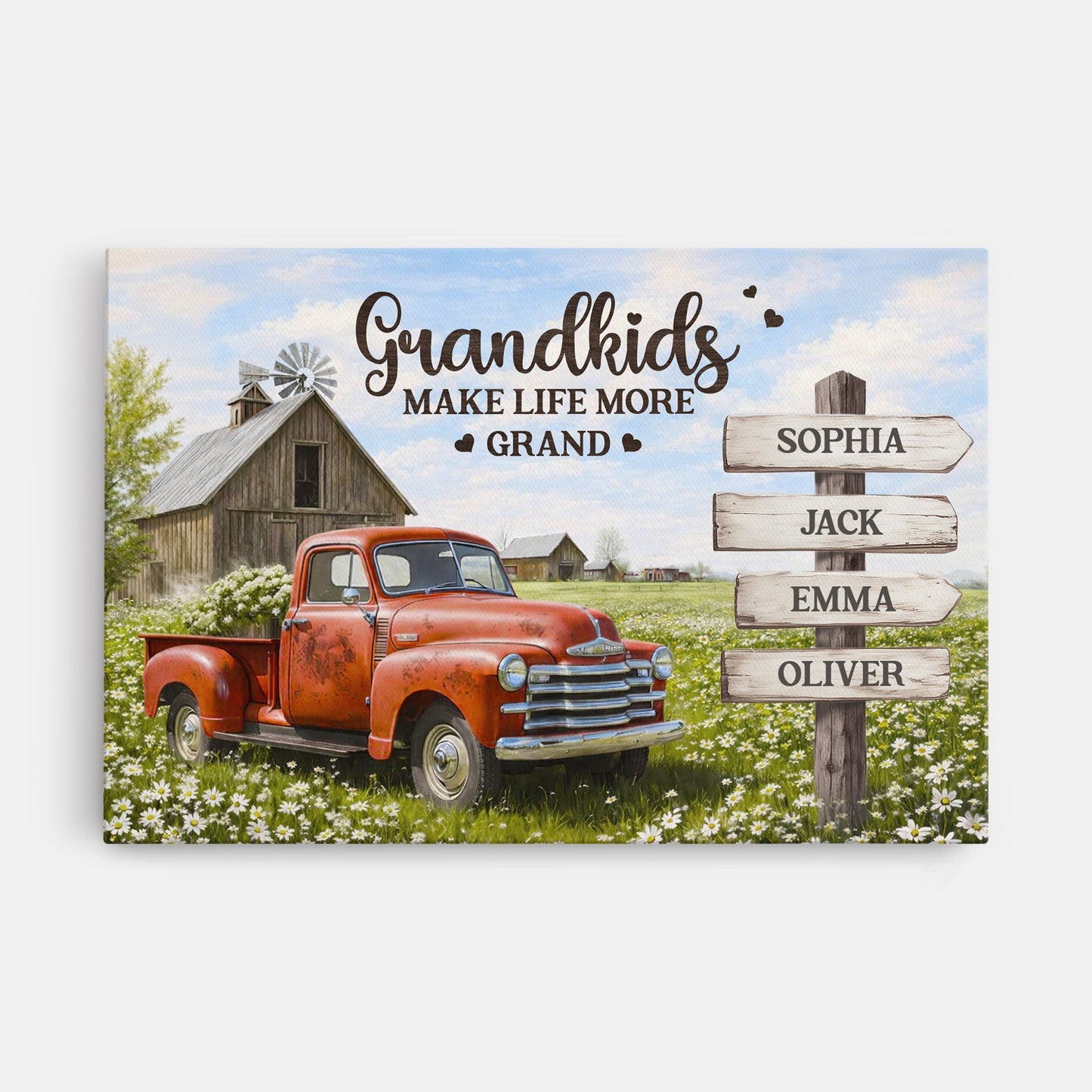 “Grandkids Make Life More Grand” Personalised Canvas / Poster - Custom Gift for Grandparents