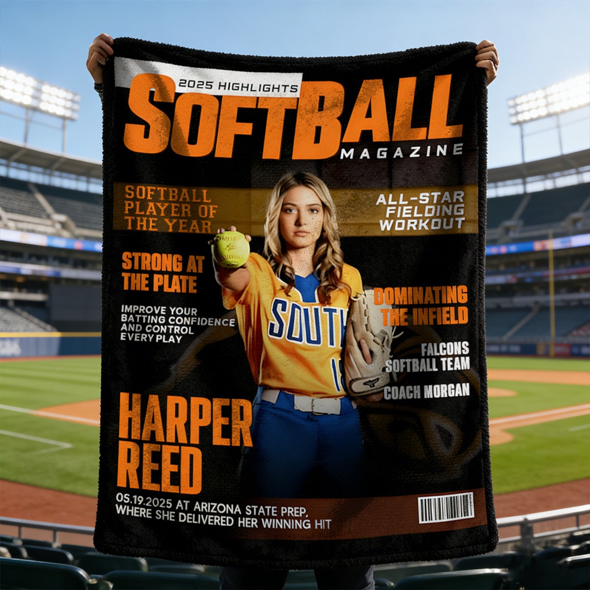 Personalized Softball Magazine Cover Blanket - Custom Player Gift