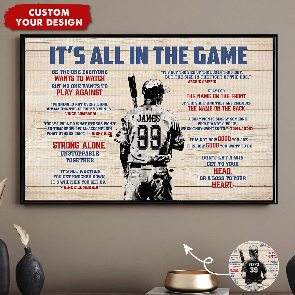 “It’s All In The Game” Personalized Baseball Poster / Canvas - Custom Boy & Girl Player Gift