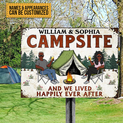 Let's Sit By The Campfire Husband Wife - Camping Signs - Camping Gift For Couple - Personalized Custom Classic Metal Signs