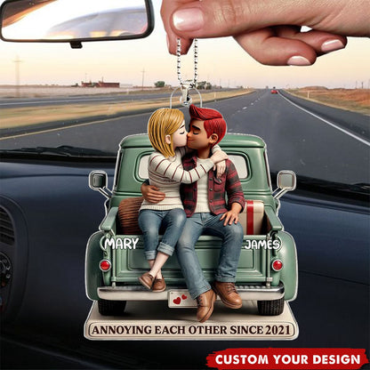 Personalized Couple On Truck Acrylic Car Ornament - Heartfelt Gift For Couple