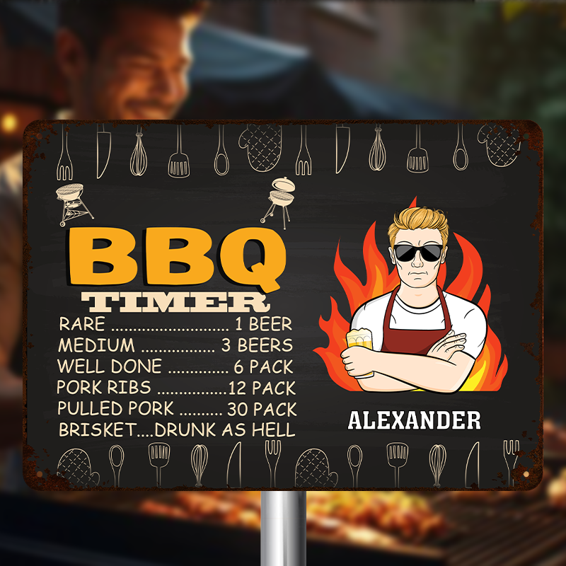 Dad's BBQ Timer - Personalized Custom Classic Camping Metal Signs - Gift For Father, Grandpa