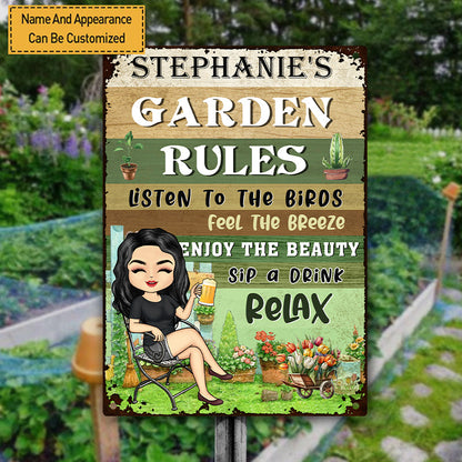 Personalized Custom Garden Metal Sign Garden Rules Feel The Breeze Enjoy The Beauty Gardening Classic Metal Sign