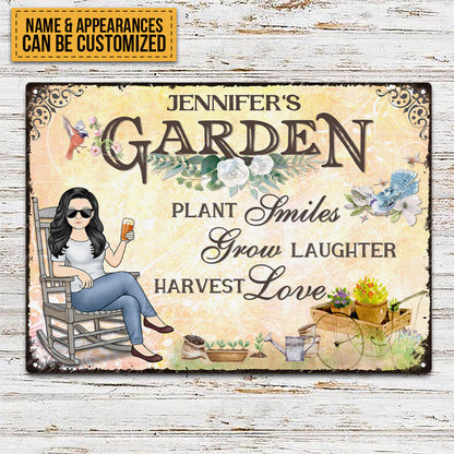 Plant Smiles Grow Laughter Harvest Love - Personalized Custom Classic Garden Metal Signs