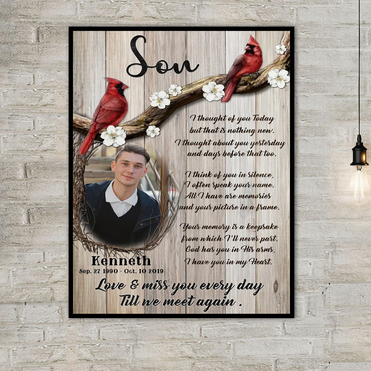 Love And Miss You Every Day - Personalized Cardinal Memorial Photo Canvas / Poster