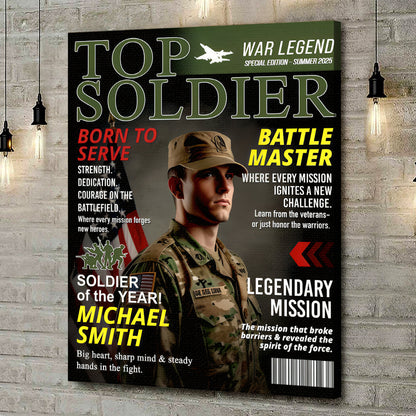 Personalized Soldier Magazine Cover Poster / Canvas - Military Retirement Gift for Army, Navy, Air Force & Marines