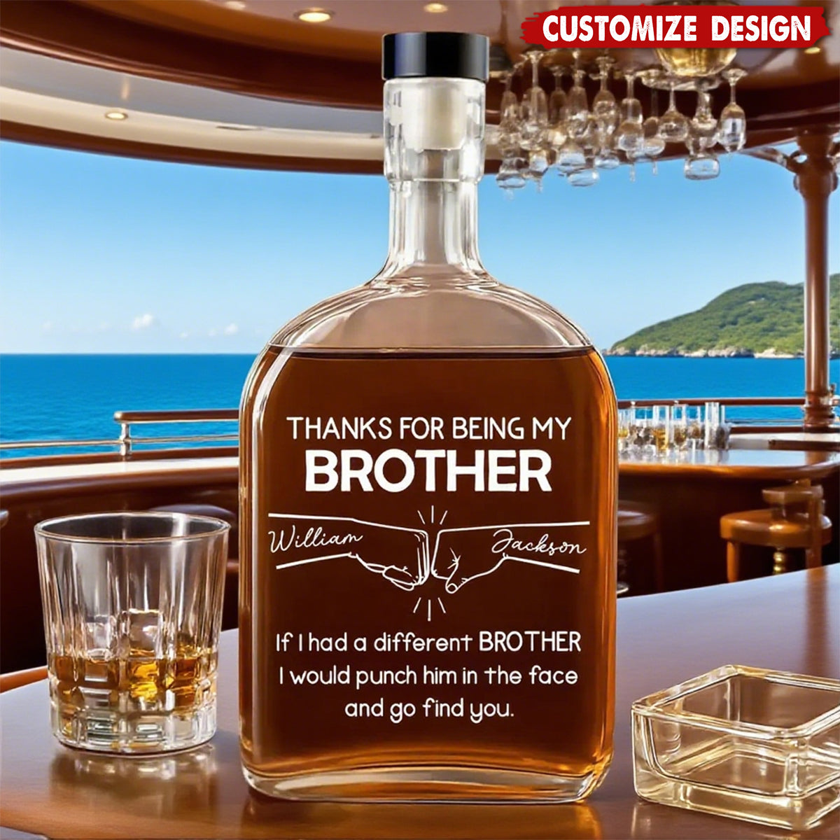 Personalized Brother Whiskey Decanter for Brother with personalized design details for meaningful gifting image 7