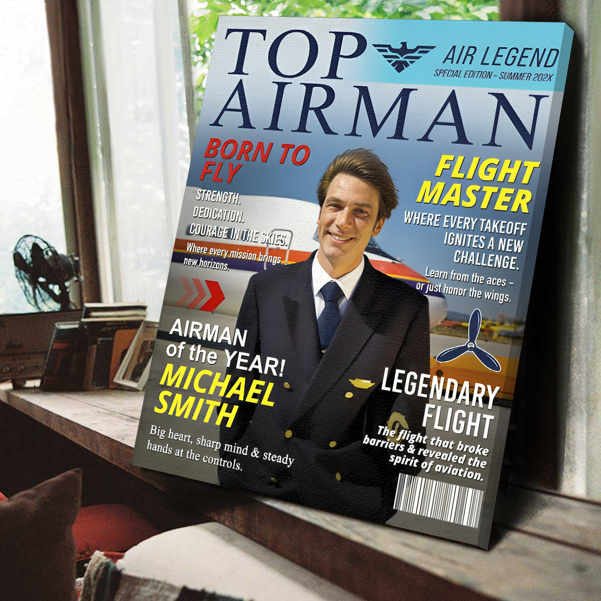 Personalized “Airman Magazine Cover” Canvas / Poster - Unique Gift for Air Force Dads
