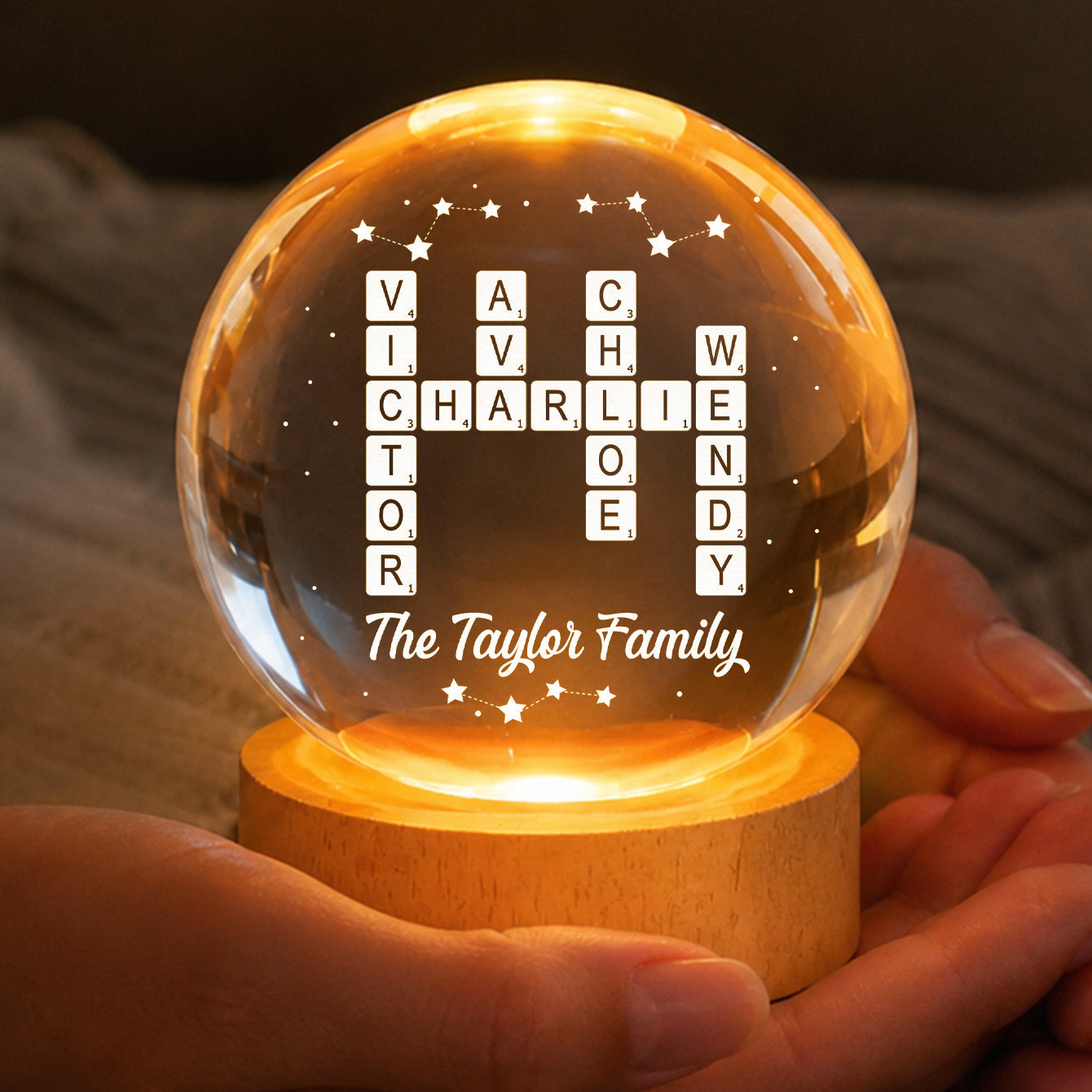 Night Light material and size view - Custom Family Crossword Puzzle Crystal Ball