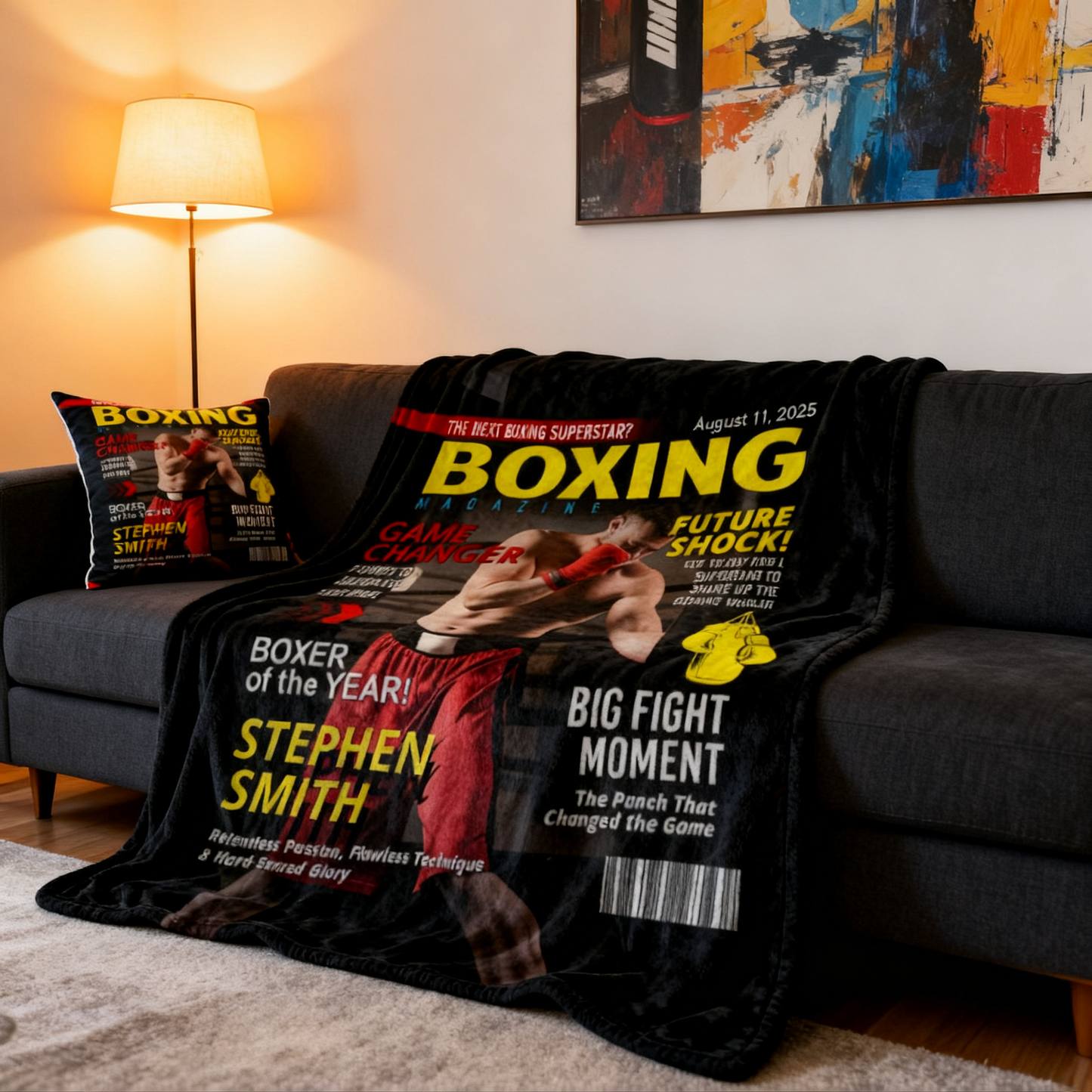 Personalized Boxing Magazine Cover Blanket - Custom Gift for Boxer, Coach & Fans