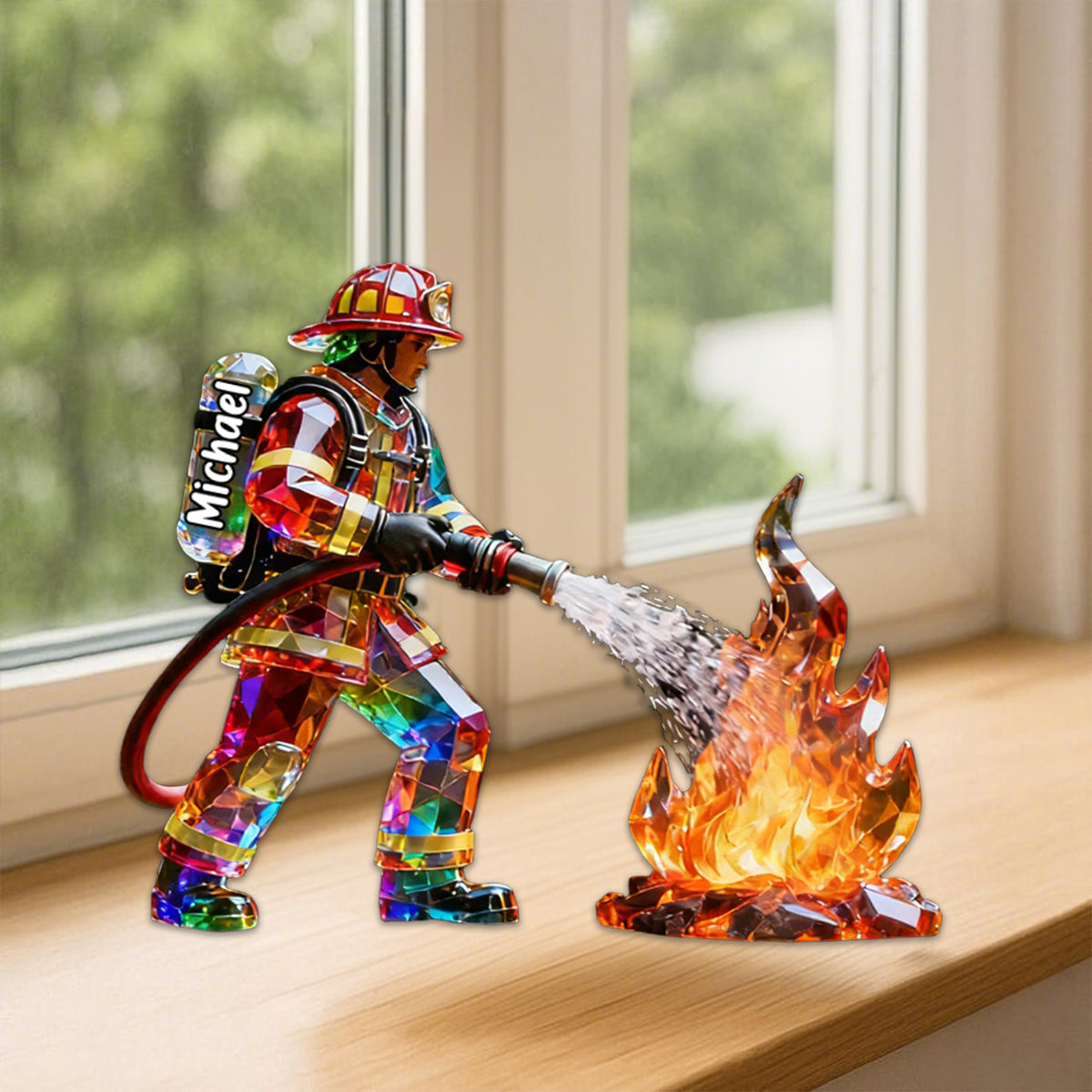 Plaque material and size view - Personalized Firefighter Gift